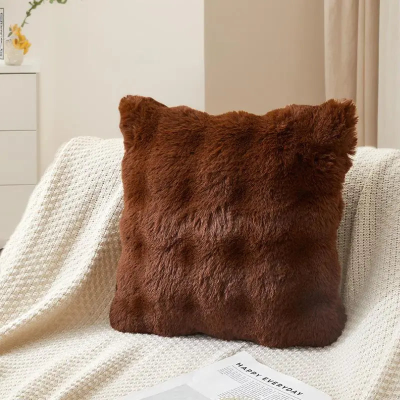 Faux Rabbit Fur Bubble Velvet Pillow Cover with Solid Color Design for Sofa and Room Decor