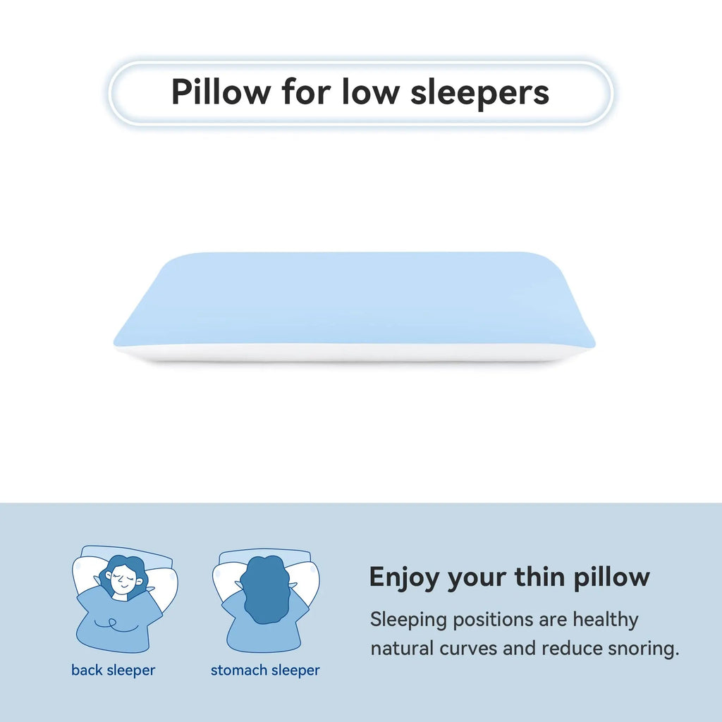 Hyper Slim Memory Foam Pillow with Thin Flat Design for Stomach and Back Sleepers