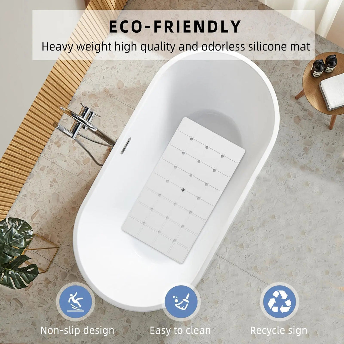 Non-Slip Silicone Bathtub Mat with Suction Cups and Drain Holes for Shower and Tub Use