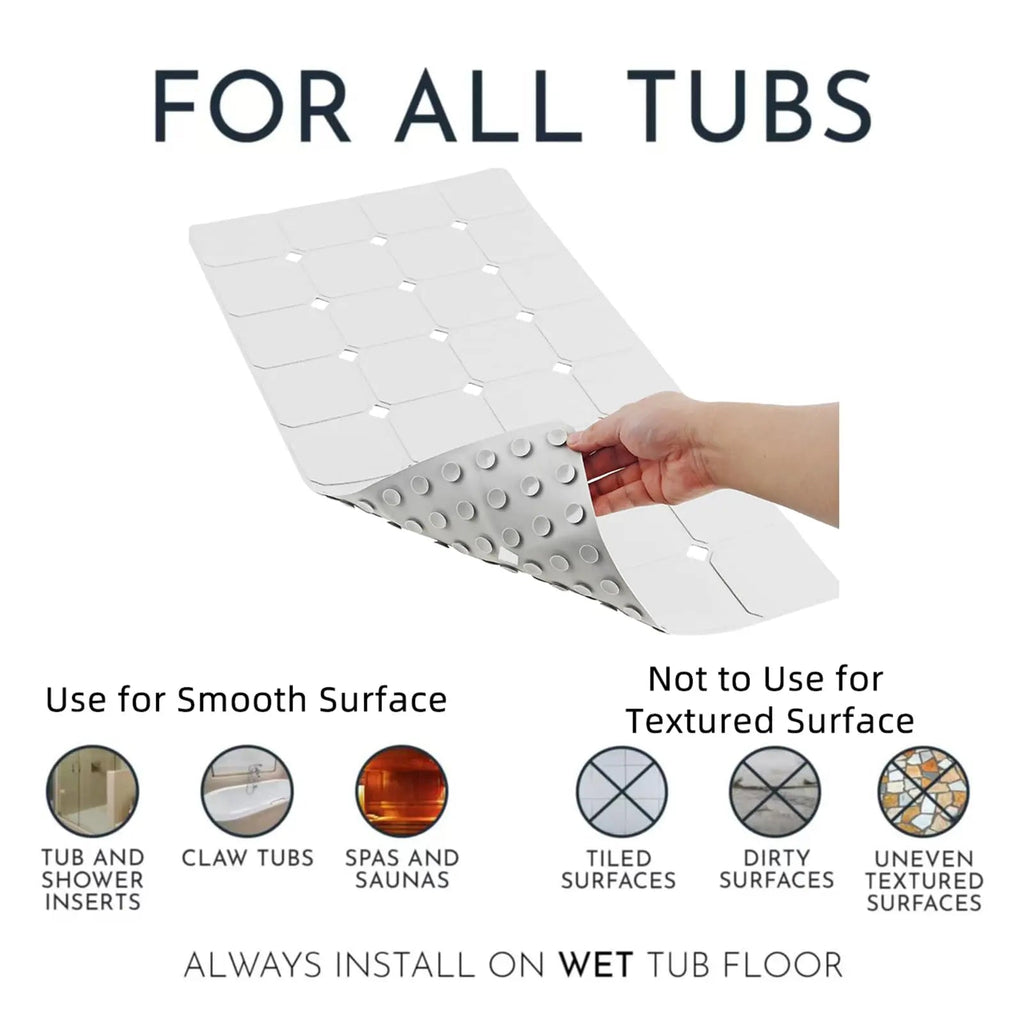 Non-Slip Silicone Bathtub Mat with Suction Cups and Drain Holes for Shower and Tub Use