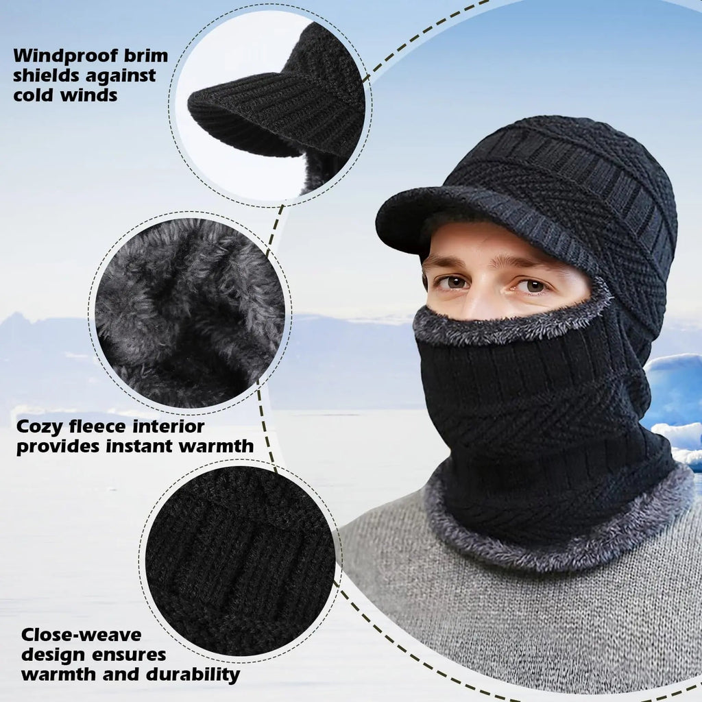 Winter Fleece Balaclava Beanie with One Piece Knit Design for Cycling and Cold Weather