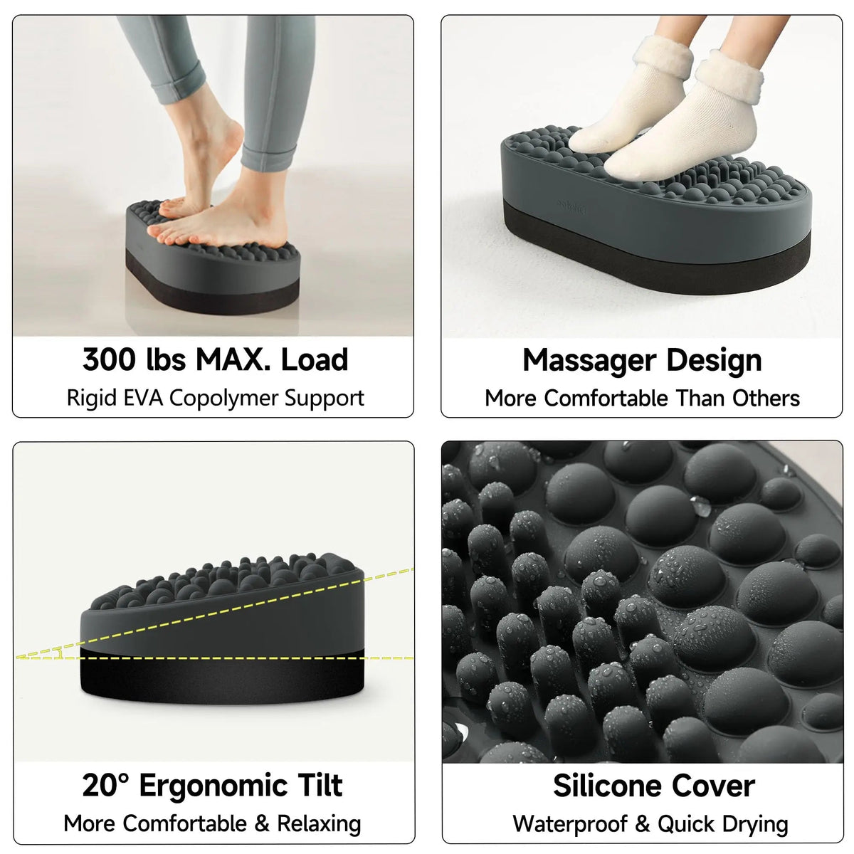 Soft Silicone Foot Rest for Under Desk Use with Stable Ottoman Style Support for Home and Office
