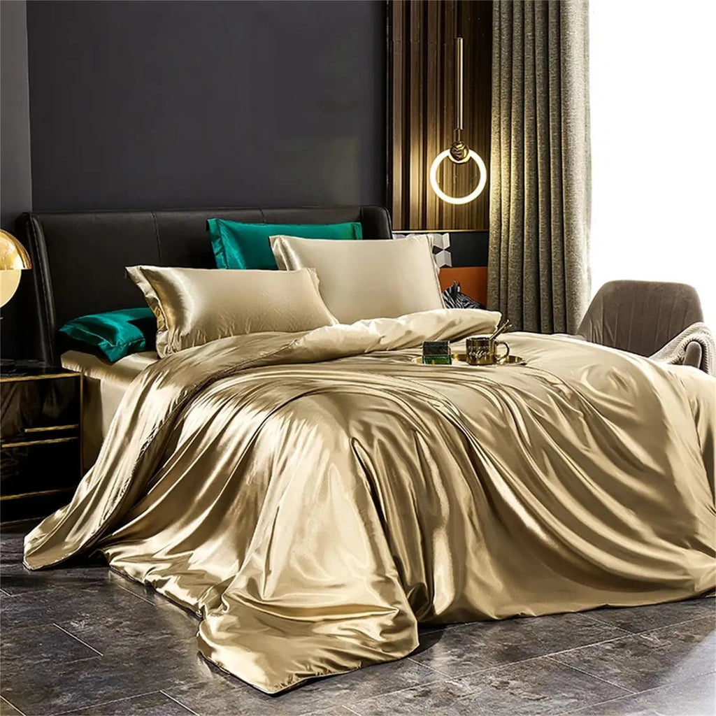 Mulberry Silk Bedding Set with Duvet Cover Sheet and Pillowcases for Luxury Bedroom Comfort