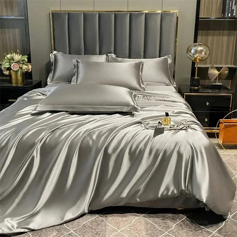 Mulberry Silk Bedding Set with Duvet Cover Sheet and Pillowcases for Luxury Bedroom Comfort