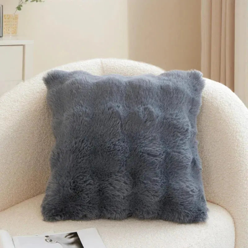 Faux Rabbit Fur Bubble Velvet Pillow Cover with Solid Color Design for Sofa and Room Decor