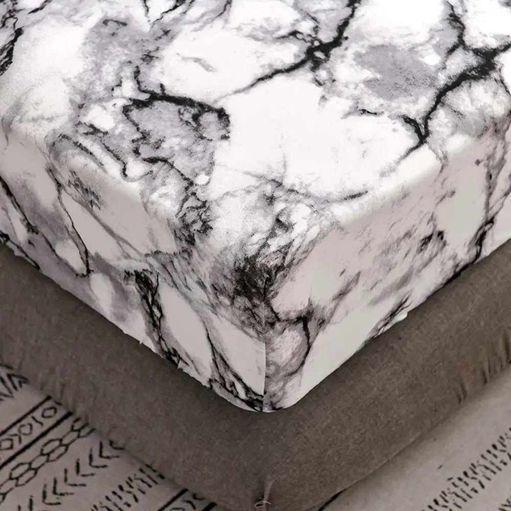 Marble Print Fitted Sheet Set with Breathable Microfiber Fabric for Everyday Bedding