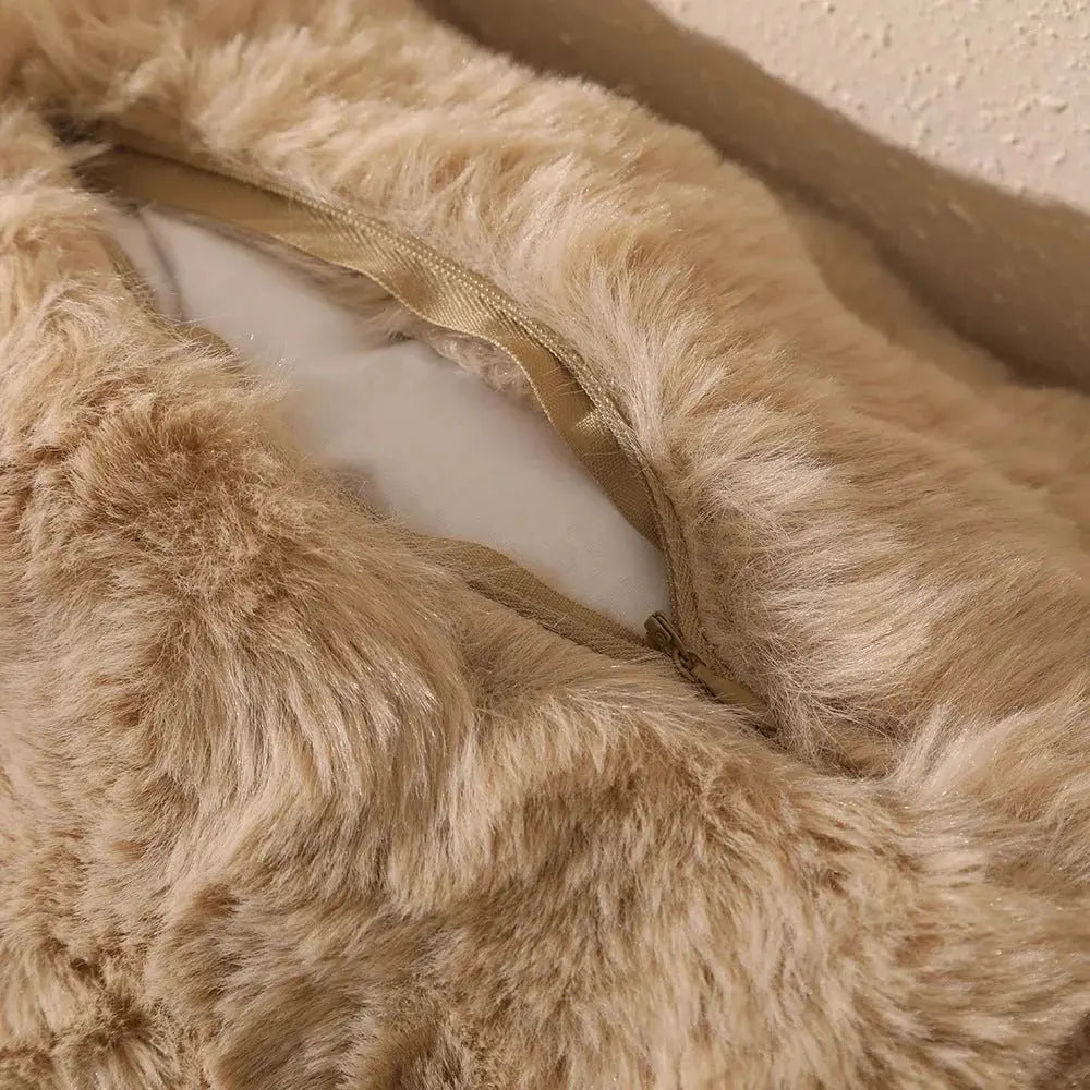 Faux Rabbit Fur Bubble Velvet Pillow Cover with Solid Color Design for Sofa and Room Decor