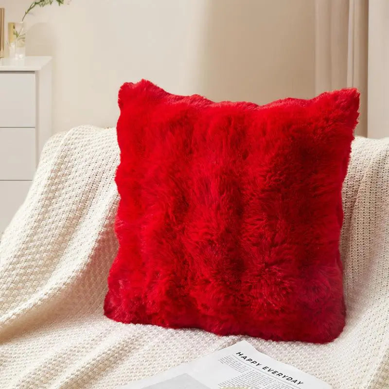Faux Rabbit Fur Bubble Velvet Pillow Cover with Solid Color Design for Sofa and Room Decor
